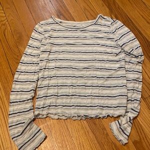MUDD long sleeve striped lettuce edge top